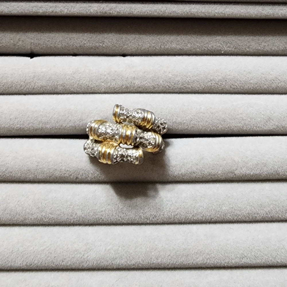 Vintage Designer Signed Jomaz Bamboo Rhinestone Ring RARE Size 8